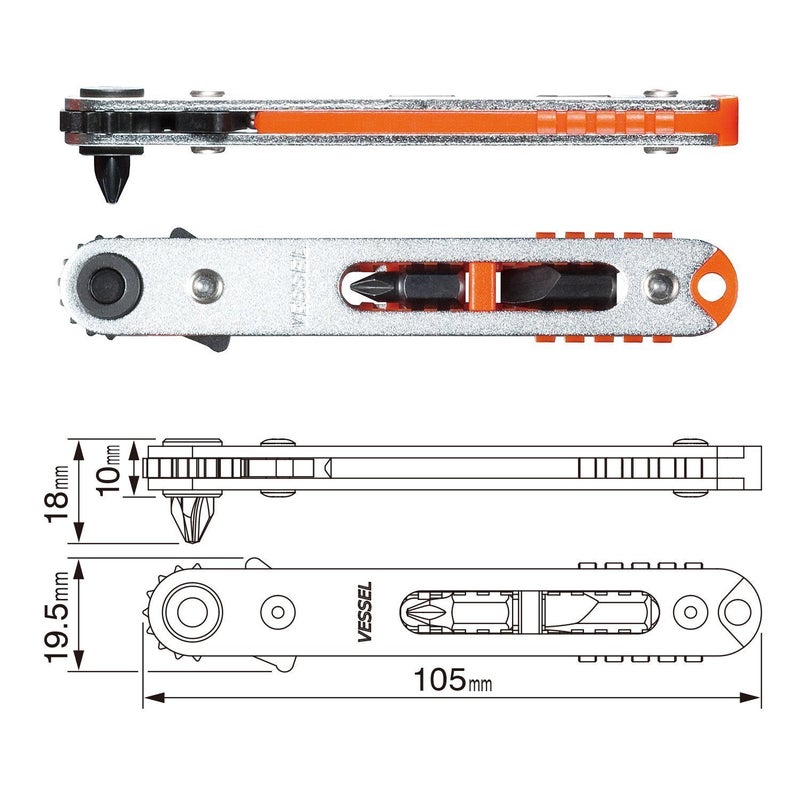 VESSEL Low-Profile Flat Plate Ratchet Screwdriver Set (TD76J (Straight Type)) - Image 3